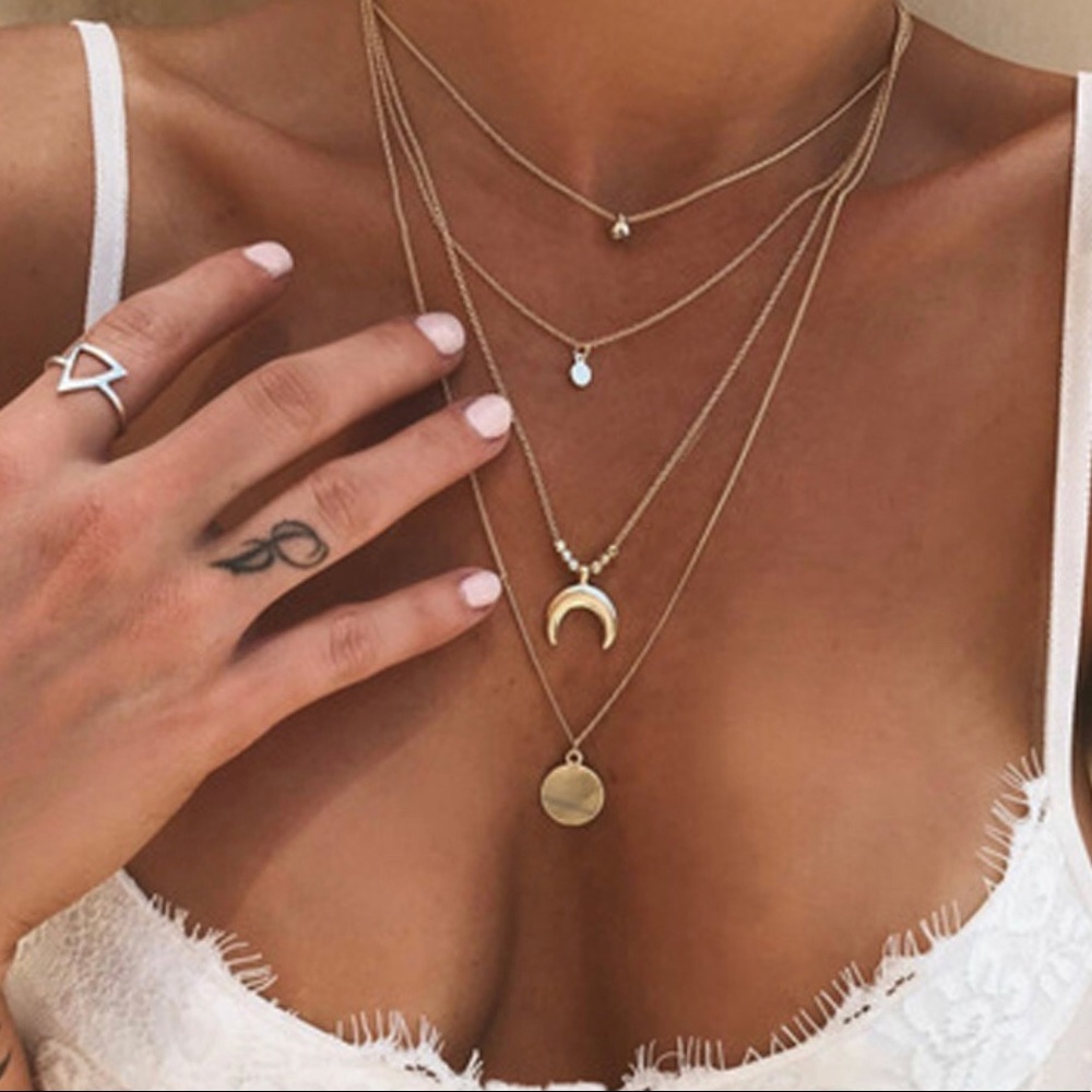 3/$30 Gold Moon Pendant Layered Necklace